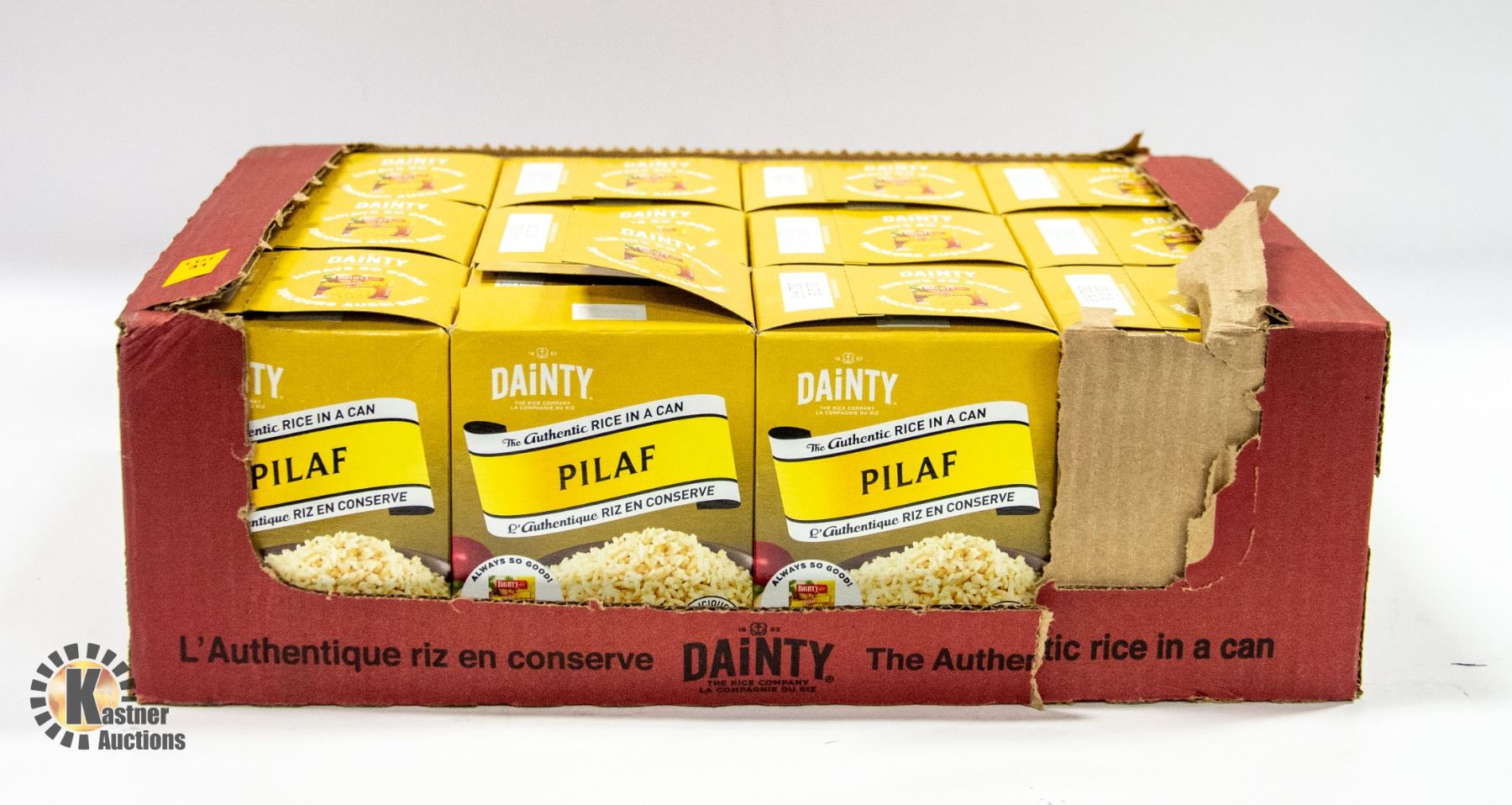 CASE WITH 12 NEW CANS OF DAINTY PILAF CANNED RICE