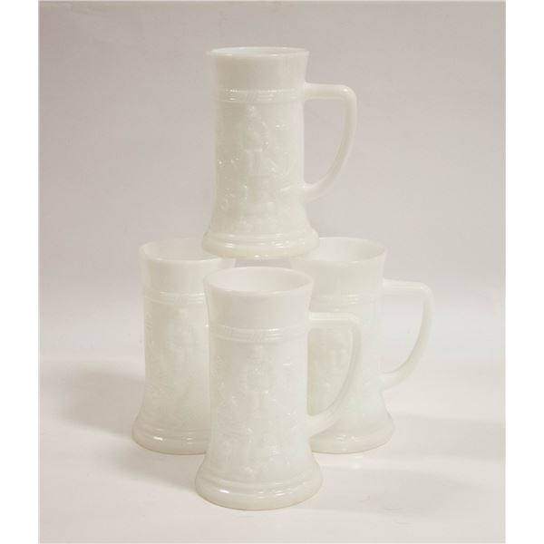 4 MILK GLASS STEINS