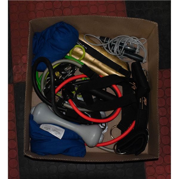 BOX OF FITNESS EQUIPMENT INCL. JOGI DIGITAL