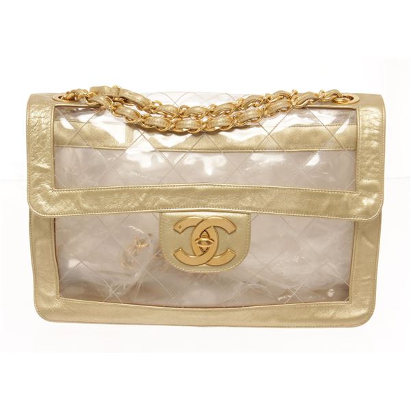 Chanel Vinyl Gold Lambskin Flap Maxi Shoulder Bag