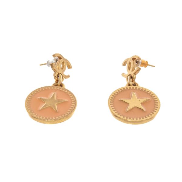 Chanel Gold Metal CC Star Earrings