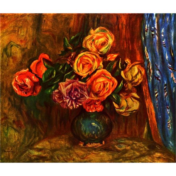 Renoir - Still Life Roses Before A Blue Curtain