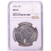 Image 1 : 1926 $1 Peace Silver Dollar Coin NGC MS63