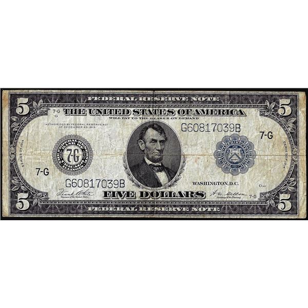 1914 $5 Federal Reserve Note Chicago