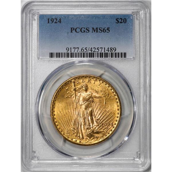 1924 $20 St. Gaudens Double Eagle Gold Coin PCGS MS65