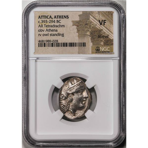 c.393-294 BC Attica Athens AR Tetradrachm Athena Owl Ancient Coin NGC VF