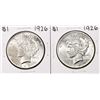 Image 1 : Lot of (2) 1926 $1 Peace Silver Dollar Coins