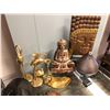 Image 2 : Large group of assorted decorative items - includes wooden masks/ brass candle holders etc.