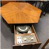 Image 2 : Hexagon shape cabinet by Drexel w/ built-in Motorola SD195AD record player - approx. 51in wide x 44i