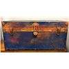 Image 1 : Blue painted metal chest - approx. 34in wide x 16in depth x 16in height