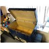 Image 1 : Blue painted metal chest - approx. 40in wide x 22in depth x 22 1/2in height