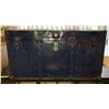 Image 2 : Blue painted metal chest - approx. 40in wide x 22in depth x 22 1/2in height
