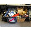 Image 1 : Large group of misc. set dec items - includes car number plates/ wicker basket/ kids folding bed etc