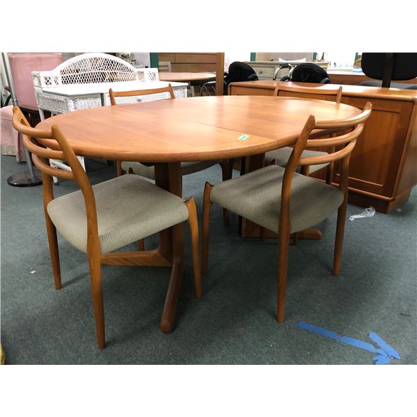 Teak mid-century oval table w/4 Chairs 59in 42in
