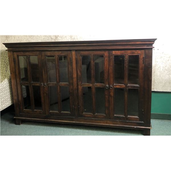 Heavy wood 4-door display case imported from India 77in W 17in D 48in H