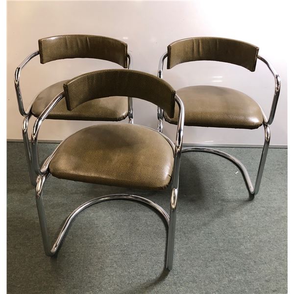 Set of 3 circa 1960's chrome barrell chairs