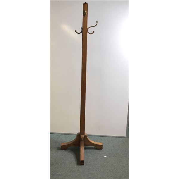 Antique oak coat tree 66in H