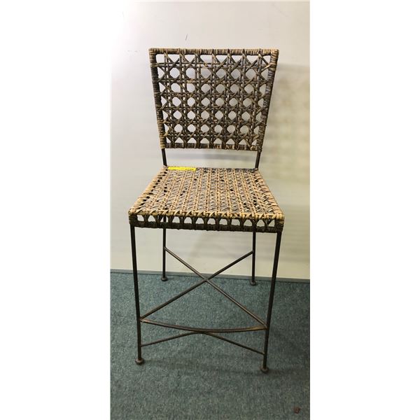 Rod iron and rattan oval counter stool