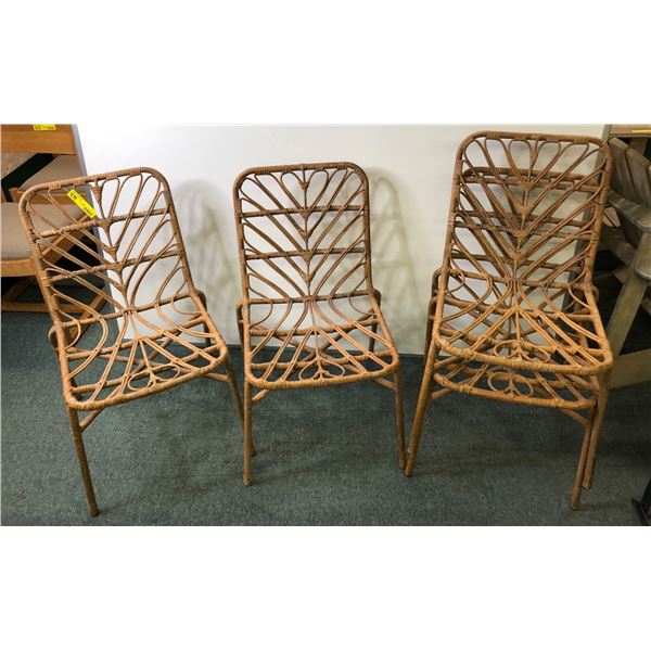 Set of 4 rattan wrapped iron desk chairs