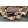 Image 1 : 6 piece rattan patio set includes sofa, two chairs, coffee table w/glass, & two end tables w/o glass