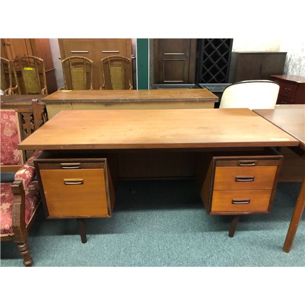 Retro teak double pedal stool desk 60in W 30in D