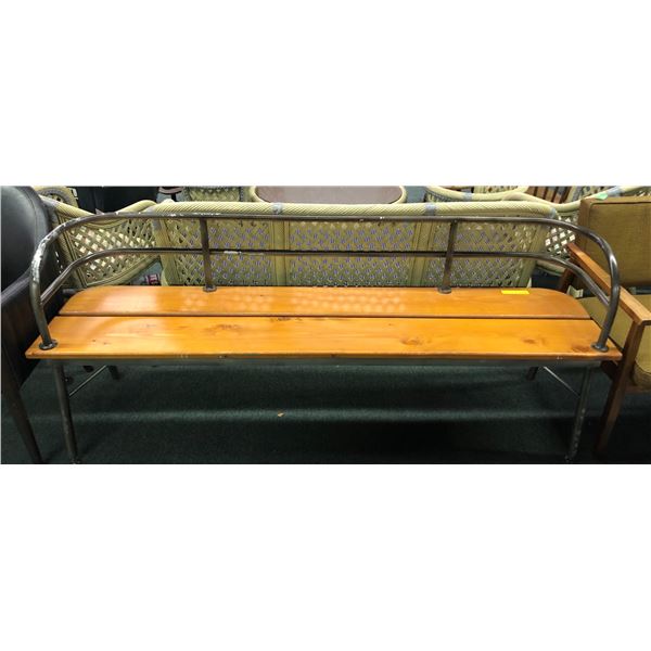 Plank seat metal frame bench 75in W