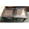 Image 2 : Pair of black end tables (1 piece of glass missing) 28in W 25in D 26in H