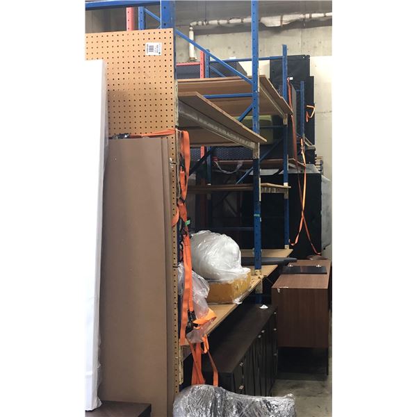 Industrial shelving rack - Includes 5 Vertical beams and 16 horizontal beams with wooden Shelf, 8 s