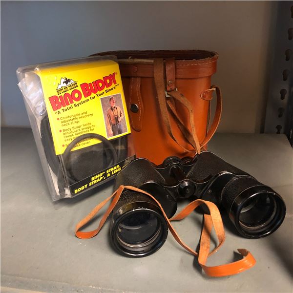 Lot of vintage binoculars w/case & Bino Buddy chest strap for binoculars