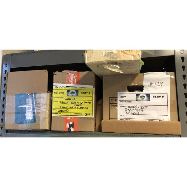 Lot of misc pumpkin string lights, ribbon, battery candles, gold strip curtains, door handles, etc..