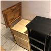 Image 3 : Lot of misc furniture tv tray, 3 drawer nightstand, 2 stands with cubbies