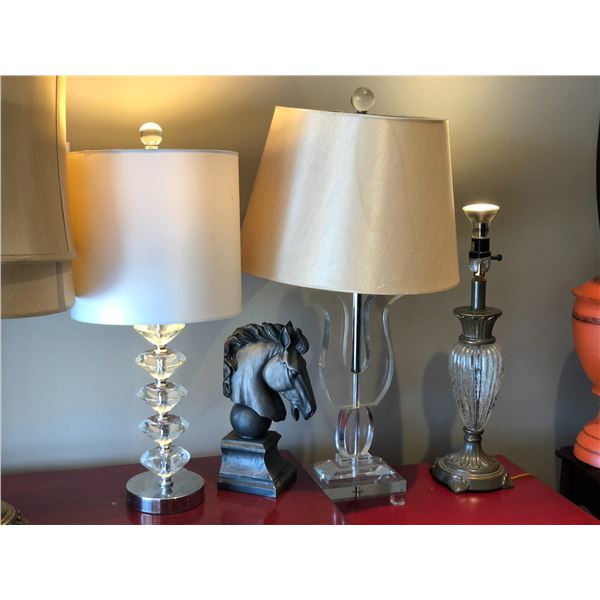Lot of 5  various lamps & 4 shades & orange decor piece
