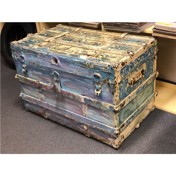 Large empty steamer trunk (multi-colour painted)