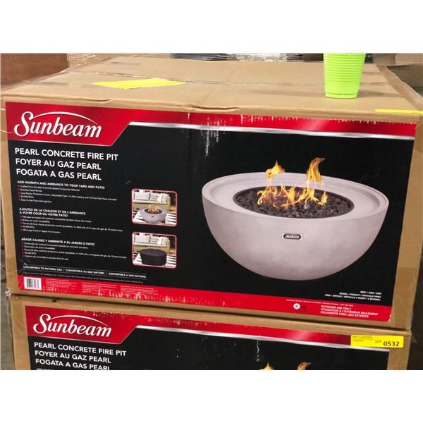 NEW Sunbeam Pearl Concrete Fire Pit (Convertible to Natural Gas) 31 1/2in x 31 1/2in x 14 1/2i