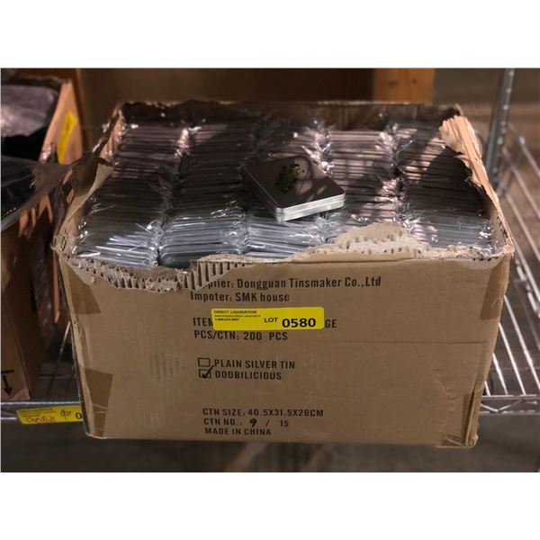 NEW - SMOKE SHOP box full of NEW metals tins - approx. 200 pieces