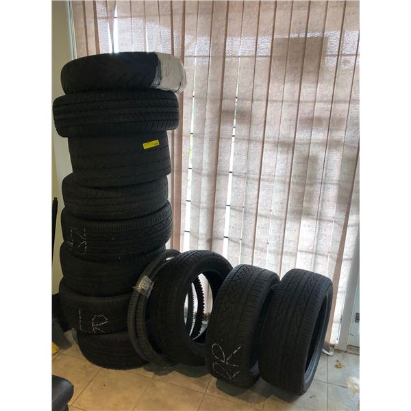 Large group of tires - includes misc. sizes & bike tires
