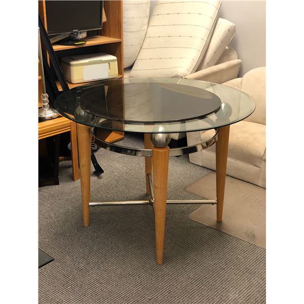 Glass top round coffee table (approx 44 1/2" diam. x 30 1/2)