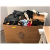 Image 1 : Large box full of assorted clothing/ bedding/ pillows etc.