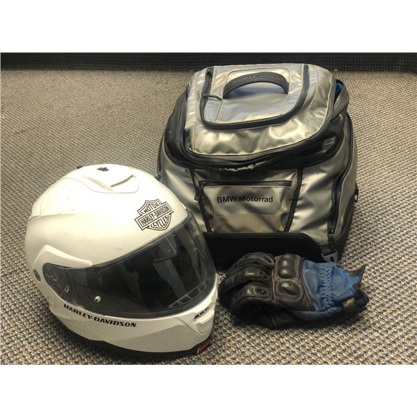 Harley Davidson XL Bike Helmet w/ BMW Motorrad bag & pair of gloves