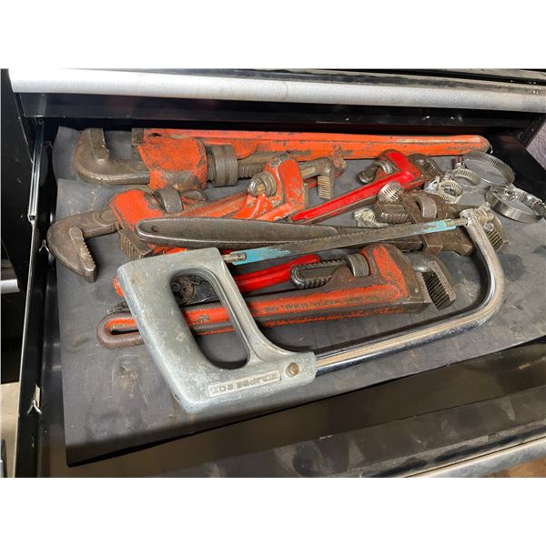 Assortment of Wrenches, Pliers, Hacksaw