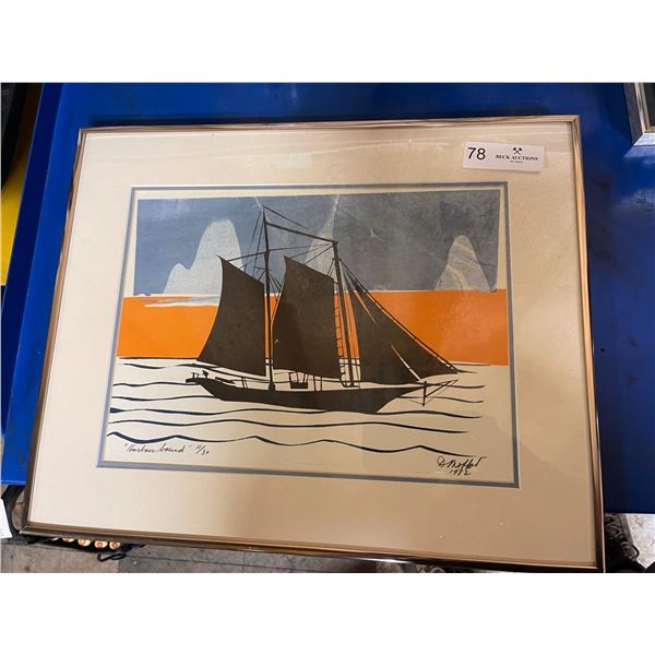 Sail Boat Silk Screen 11/30 Limited Edition Numbered Print  18 x 15 Artist. Dennis Moffet