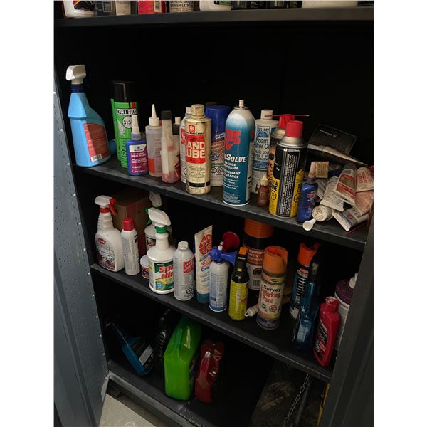 Assortment of Shop Supplies, Solvents & Cleaners