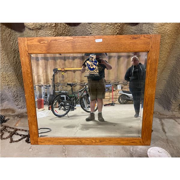 Antique Barbers Mirror - Bevelled Glass - Oak Framed - Circa 1920! 56 x 49