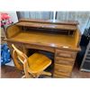 Image 1 : Rolltop Desk & Wood Chair 30D x 48W x 38H