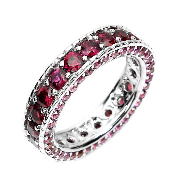 Natural Pink Rhodolite Garnet Eternity Ring
