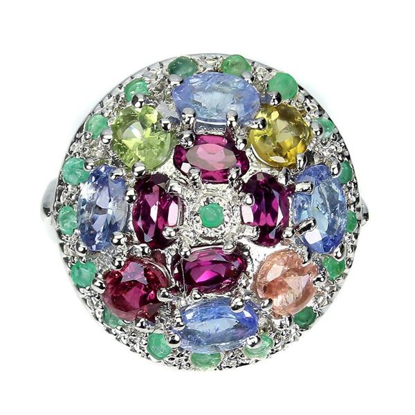 Natural Tanzanite Colombian Emerald Tourmaline Ring