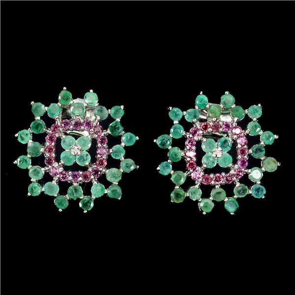 Natural Colombian Emerald & Rhodolite Garnet Earrings