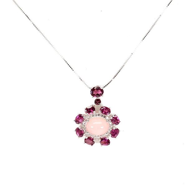 Natural Ethiopian Pink Opal Rhodolite Topaz Necklace