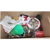 Image 5 : Box of misc items - Brita pitcher, Christmas décor, décor hanging fruit, dishes, etc.