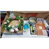 Image 2 : Box of Assorted items - Decorative seasonal items, cassette tapes, candy dish, beauty items, etc.
